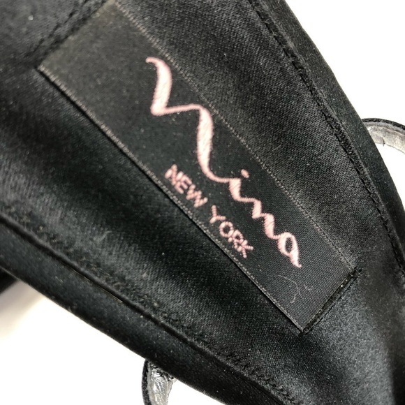 𝅺NINA black satin strappy crystal sandals Size 10 - Picture 4 of 6